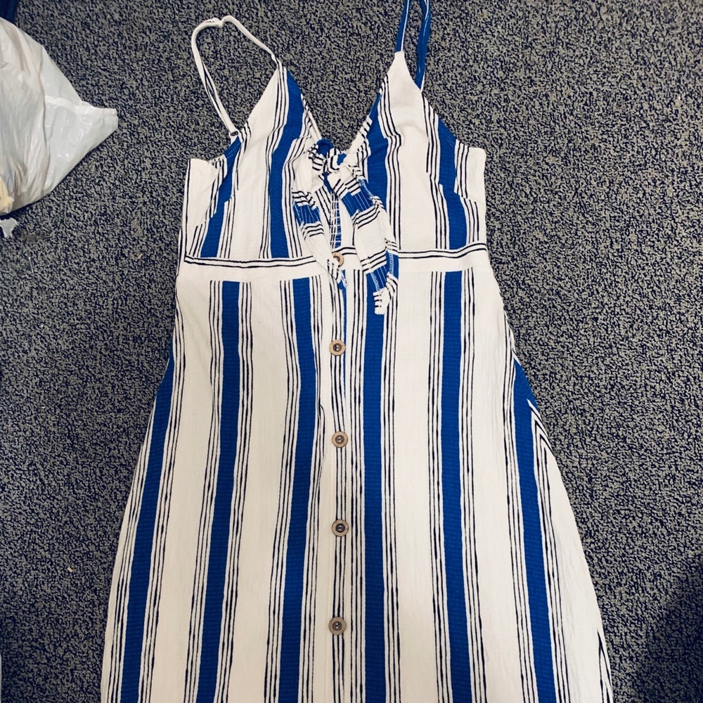 Love tree white and blue striped summer dress